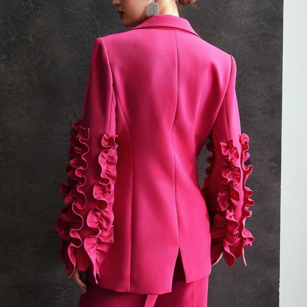 CLassy with a pinch of spice Structured ruffled sleeved blazer Barbie workwear - Picture 4 of 5
